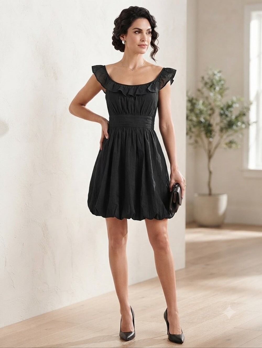 Gap Medium Women's Black Ruffle Scoop Neck Dress NWT